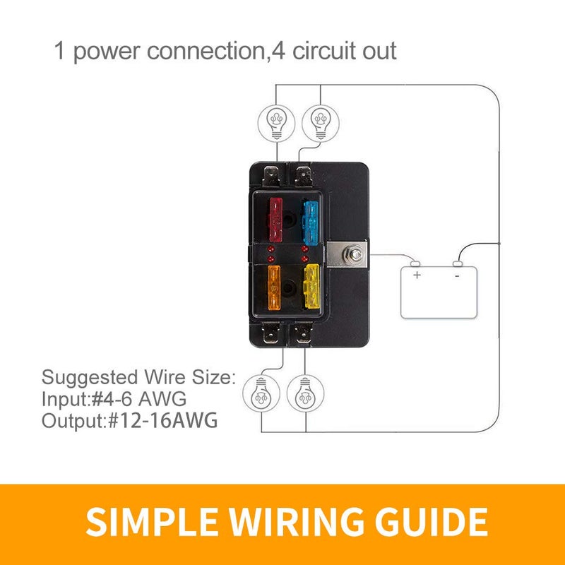 BUNKER INDUST 4-Way Blade Fuse Box with LED Indicator for Blown Fuse,Fuse Block Holder Box with Protection Cover for Car Boat Marine Automotive,Include 12Pcs Blade Fuses - Image 5